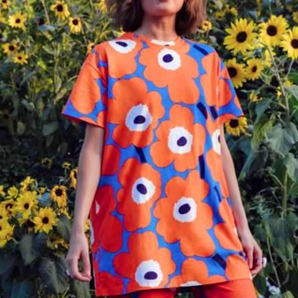 Marimekko Punkti Unikko Long Cotton Tunic T Shirt Size Large (L) - Picture 11 of 12